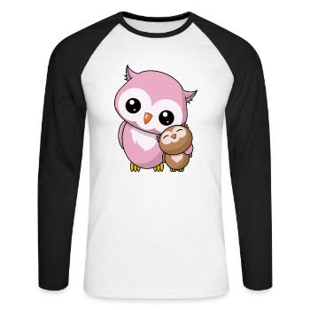 Eulen Geschwister - Niedliche Eule Geschenk Kawaii - Unisex Baseballshirt langarm - Weiß/Schwarz - Vorne - Nik (191cm)