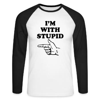 I'm with stupid - Unisex Baseballshirt langarm - Weiß/Schwarz - Vorne - Nik (191cm)