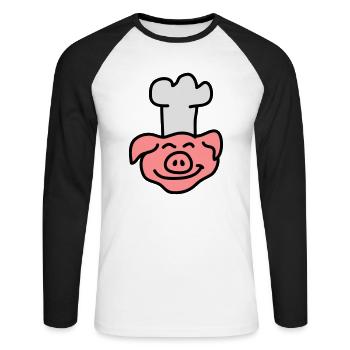 Pig Chef Head - Unisex Long Sleeve Baseball T-Shirt - white/black - Front - Nik (191cm)