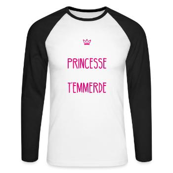 Je suis une princesse - T-shirt baseball manches longues Homme - blanc/noir - Devant - Nik (191cm)