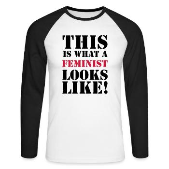 Feminist - T-shirt baseball manches longues Homme - blanc/noir - Devant - Nik (191cm)