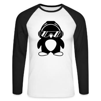 Pingouin avec un casque - T-shirt baseball manches longues Homme - blanc/noir - Devant - Nik (191cm)