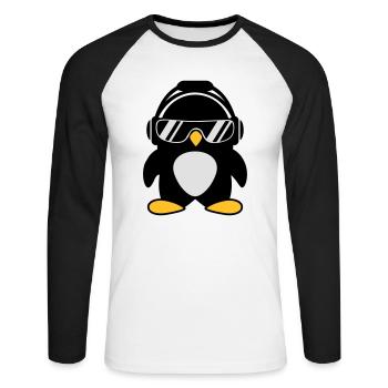 Pingouin avec un casque - T-shirt baseball manches longues Homme - blanc/noir - Devant - Nik (191cm)