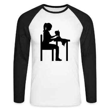 Sewing - Unisex Long Sleeve Baseball T-Shirt - white/black - Front - Nik (191cm)