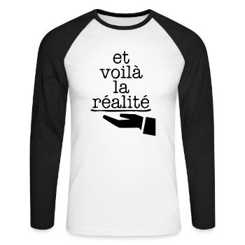 Et voilà la réalité! - T-shirt baseball manches longues Homme - blanc/noir - Devant - Nik (191cm)