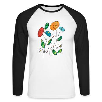 Blumen - Unisex Baseballshirt langarm - Weiß/Schwarz - Vorne - Nik (191cm)