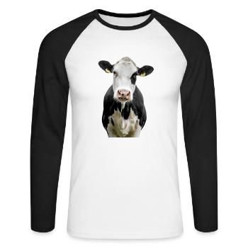 Cow. Kuh. koe. ko. vaca. ku. lehmä. vache - Unisex Baseballshirt langarm - Weiß/Schwarz - Vorne - Nik (191cm)