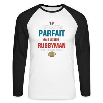 Rugbyman Parfait France Rugby Homme - T-shirt baseball manches longues Homme - blanc/noir - Devant - Nik (191cm)
