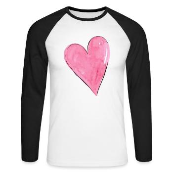 Herz Rosa - Unisex Baseballshirt langarm - Weiß/Schwarz - Vorne - Nik (191cm)