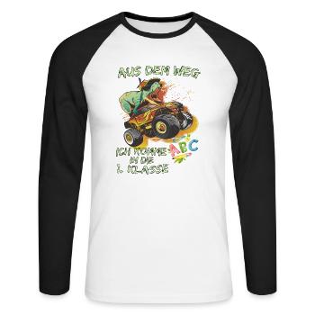 Enrollment 2022 Dino Monster Truck Shirt - Unisex Long Sleeve Baseball T-Shirt - white/black - Front - Nik (191cm)