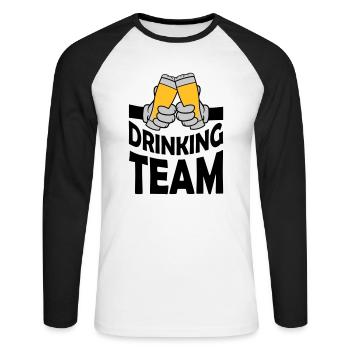 Drinking Team Bierglas anstoßen - Unisex Baseballshirt langarm - Weiß/Schwarz - Vorne - Nik (191cm)