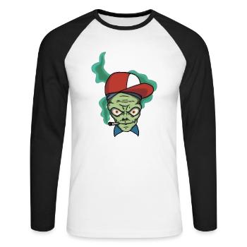 Smoking Alien - Unisex Baseballshirt langarm - Weiß/Schwarz - Vorne - Nik (191cm)