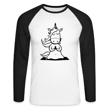 Einhorn Yoga Lustig Yogalehrerin Geschenkidee - Unisex Baseballshirt langarm - Weiß/Schwarz - Vorne - Nik (191cm)