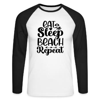 Eat Sleep Beach Repeat - Unisex Baseballshirt langarm - Weiß/Schwarz - Vorne - Nik (191cm)