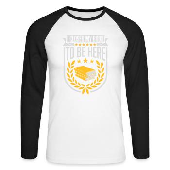 I closed my book - Unisex Baseballshirt langarm - Weiß/Schwarz - Vorne - Nik (191cm)