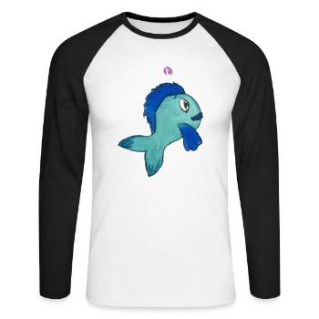 Fisch Forelle - Unisex Baseballshirt langarm - Weiß/Schwarz - Vorne - Nik (191cm)