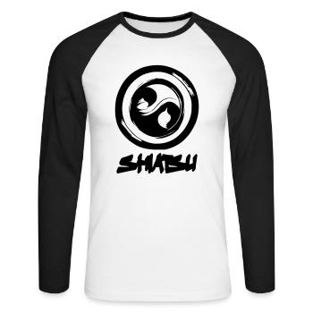 Shiatsu Yoga Méditation Massage Bouddha Vecteur 2 - T-shirt baseball manches longues Homme - blanc/noir - Devant - Nik (191cm)