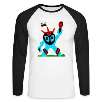 Elias 25 - Unisex Baseballshirt langarm - Weiß/Schwarz - Vorne - Nik (191cm)