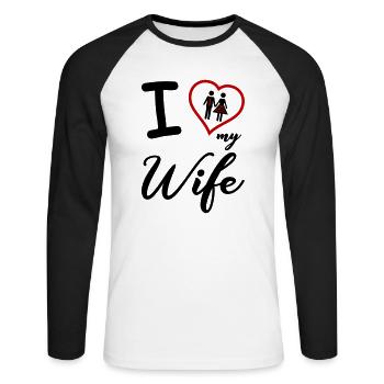 J’aime ma femme - T-shirt baseball manches longues Homme - blanc/noir - Devant - Nik (191cm)