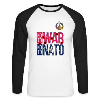 NON À LA GUERRE NON À L’OTAN | MARCHE MONDIALE POUR LA PAIX 2023 - T-shirt baseball manches longues Homme - blanc/noir - Devant - Nik (191cm)