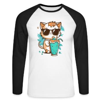 Chat en vacances d’été - T-shirt baseball manches longues Homme - blanc/noir - Devant - Nik (191cm)
