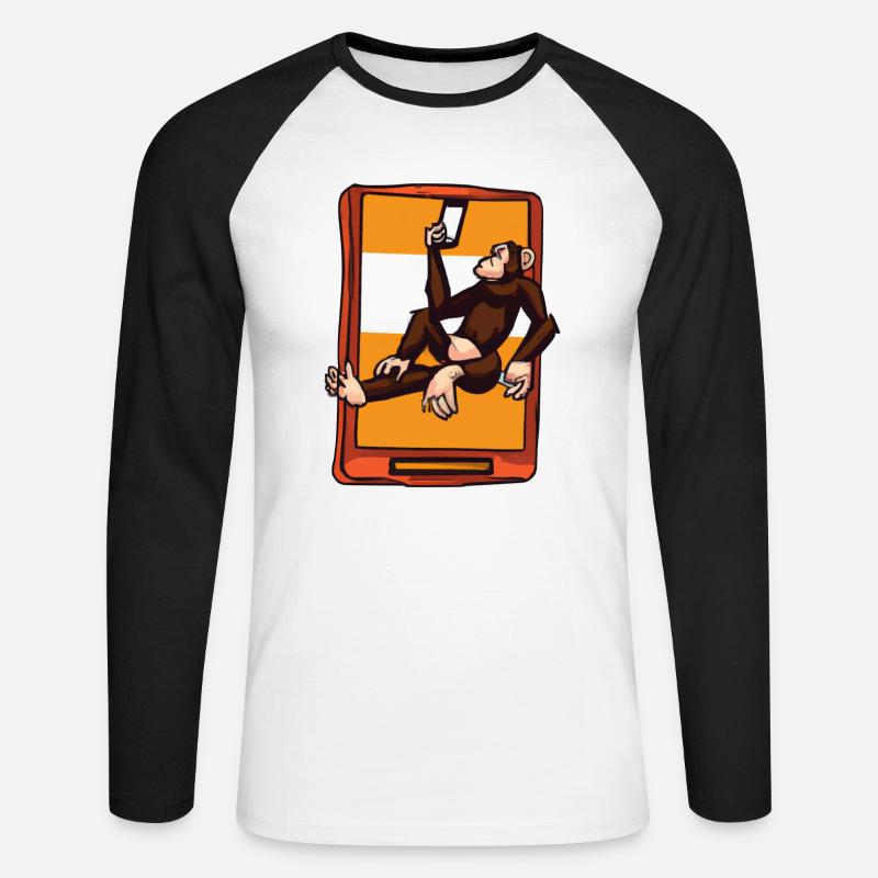 Affe benutzt ein Smartphone - Unisex Baseballshirt langarm - Weiß/Schwarz