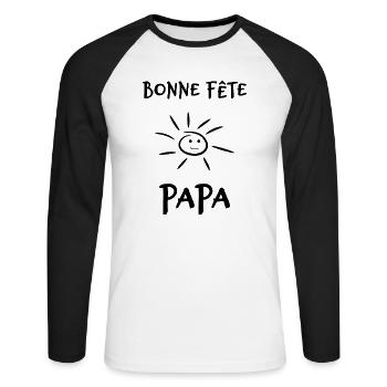FÊTE DES PÈRES. BONNE FÊTE PAPA. PAPA. BONNE FÊTE - T-shirt baseball manches longues Homme - blanc/noir - Devant - Nik (191cm)