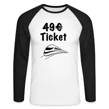 49 ticket bzw Deutschlandticket - Unisex Baseballshirt langarm - Weiß/Schwarz - Vorne - Nik (191cm)