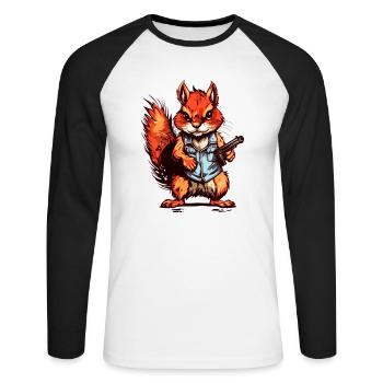 Eichhörnchen als bewaffneter Söldner - Unisex Baseballshirt langarm - Weiß/Schwarz - Vorne - Nik (191cm)