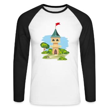 Château caricatural - T-shirt baseball manches longues Homme - blanc/noir - Devant - Nik (191cm)