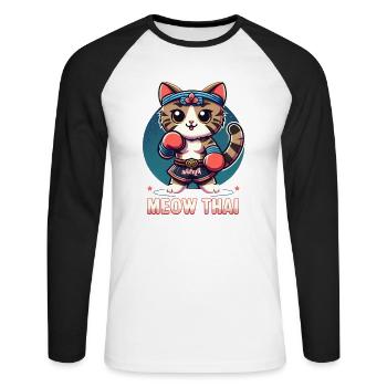 Mixed Martial Arts Meow Thai Muay Thai Cat - Unisex Long Sleeve Baseball T-Shirt - white/black - Front - Nik (191cm)