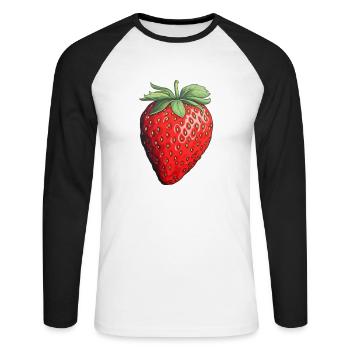 Erdbeere einzeln - Unisex Baseballshirt langarm - Weiß/Schwarz - Vorne - Nik (191cm)