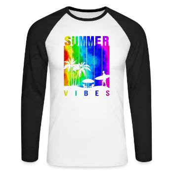 Sommer Illustration Sommer Blumenkunst Blume Meer - Unisex Baseballshirt langarm - Weiß/Schwarz - Vorne - Nik (191cm)