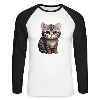 Chat British Shorthair - T-shirt baseball manches longues Homme - blanc/noir - Devant - Nik (191cm)