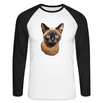 Chat birman - T-shirt baseball manches longues Homme - blanc/noir - Devant - Nik (191cm)