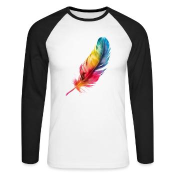 Vogelfeder: Leichtgewicht mit genialer Funktion - Unisex Baseballshirt langarm - Weiß/Schwarz - Vorne - Nik (191cm)