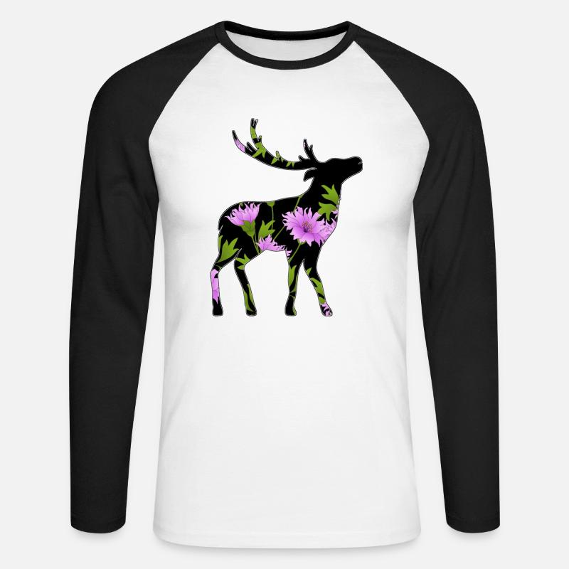 Hirsch - Unisex Baseballshirt langarm - Weiß/Schwarz