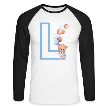Blue Letter L Bear - Unisex Long Sleeve Baseball T-Shirt - white/black - Front - Nik (191cm)