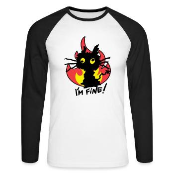 Burning Cat Je suis Fine Humour - T-shirt baseball manches longues Homme - blanc/noir - Devant - Nik (191cm)