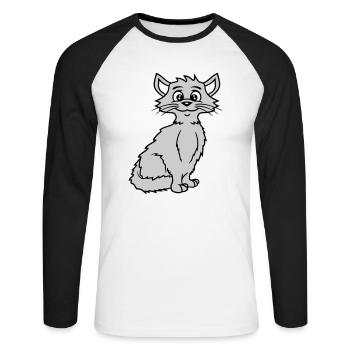 Pretty Cat Looking Happy Cheerful Smiling - Unisex Long Sleeve Baseball T-Shirt - white/black - Front - Nik (191cm)