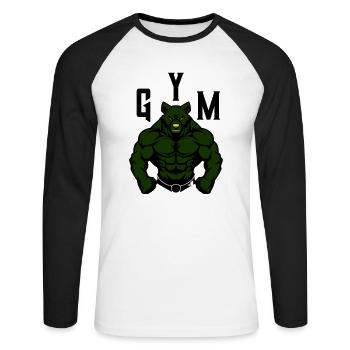 Bear Comic Gym Beast - Unisex Long Sleeve Baseball T-Shirt - white/black - Front - Nik (191cm)