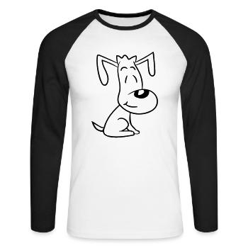 chien assis mignon petit chiot heureux animal de compagnie - T-shirt baseball manches longues Homme - blanc/noir - Devant - Nik (191cm)