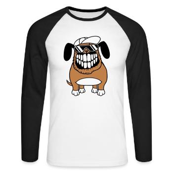chien monstre méchant dangereux dents sourire sourire - T-shirt baseball manches longues Homme - blanc/noir - Devant - Nik (191cm)
