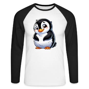Cute shy cartoon penguin - Unisex Long Sleeve Baseball T-Shirt - white/black - Front - Nik (191cm)