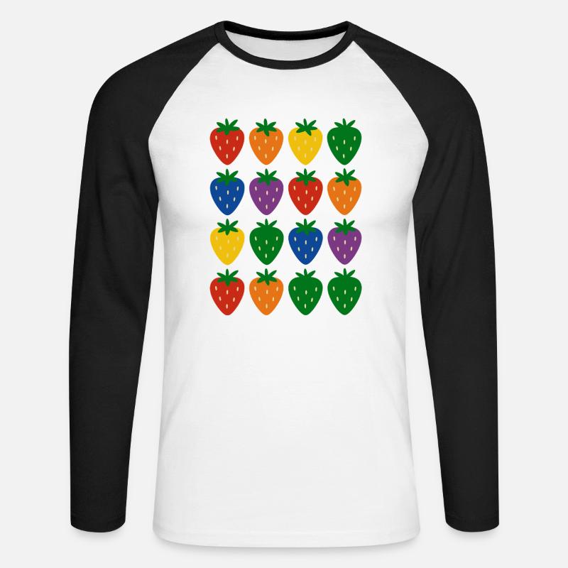 Buntes Regenbogen-Erdbeermuster - Unisex Baseballshirt langarm - Weiß/Schwarz