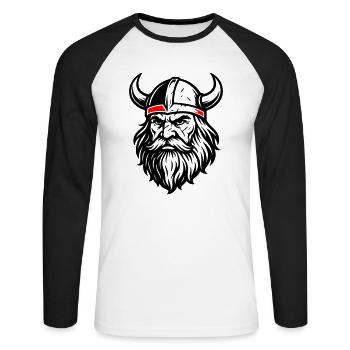 Wikinger Helm Odin - Unisex Baseballshirt langarm - Weiß/Schwarz - Vorne - Nik (191cm)