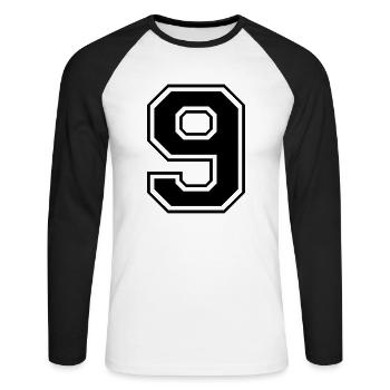 9, nine, number, number - Unisex Long Sleeve Baseball T-Shirt - white/black - Front - Nik (191cm)