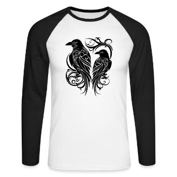 Odin’s Ravens Hugin et Munin Tribal Tattoo Vikings - T-shirt baseball manches longues Homme - blanc/noir - Devant - Nik (191cm)