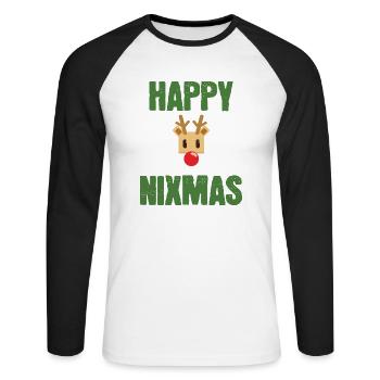 Happy Nixma's Reindeer Christmas - Unisex Long Sleeve Baseball T-Shirt - white/black - Front - Nik (191cm)