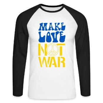 Make Love Not War | Ukraine Peace is the only way - Unisex Baseballshirt langarm - Weiß/Schwarz - Vorne - Nik (191cm)